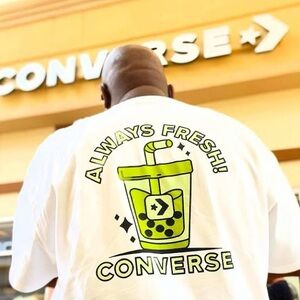 Converse Always Fresh with Lime Green Bubble Tea Graphic Shirt Size L unisex
